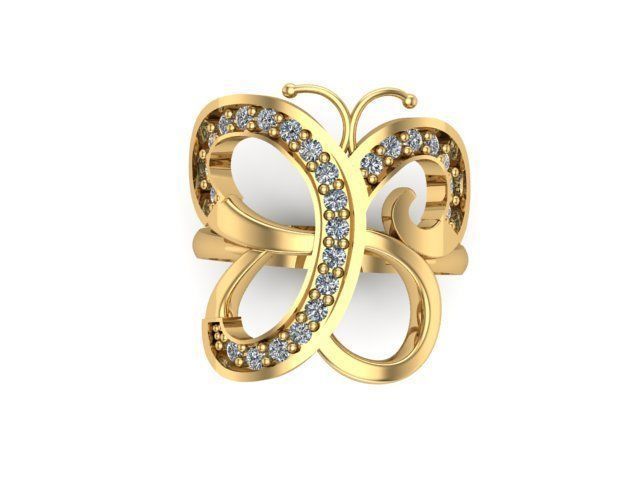 Butterfly Set ring gold with diamonds 3D print model_3