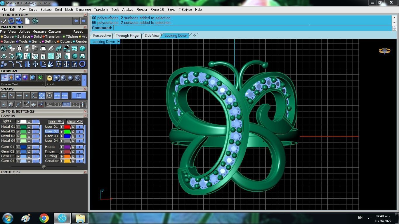 Butterfly Set ring gold with diamonds 3D print model_15