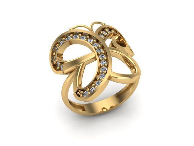Butterfly Set ring gold with diamonds 3D print model_1
