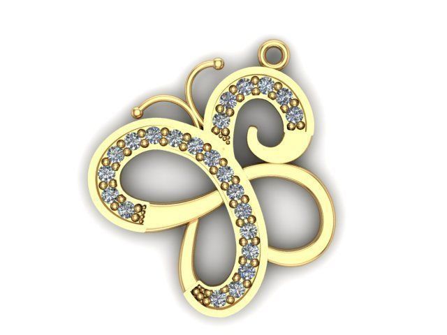 Butterfly Set ring gold with diamonds 3D print model_2