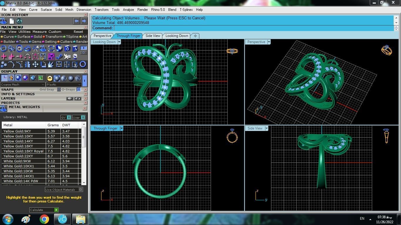 Butterfly Set ring gold with diamonds 3D print model_11