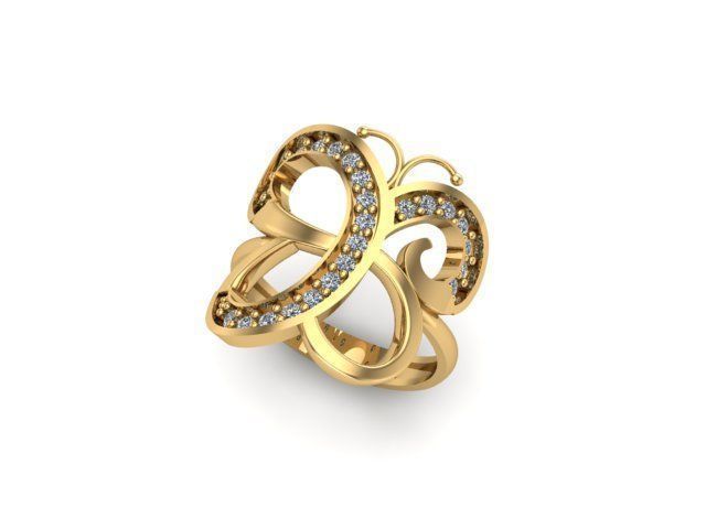 Butterfly Set ring gold with diamonds 3D print model_5