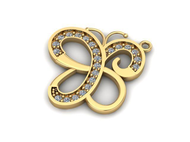 Butterfly Set ring gold with diamonds 3D print model_4