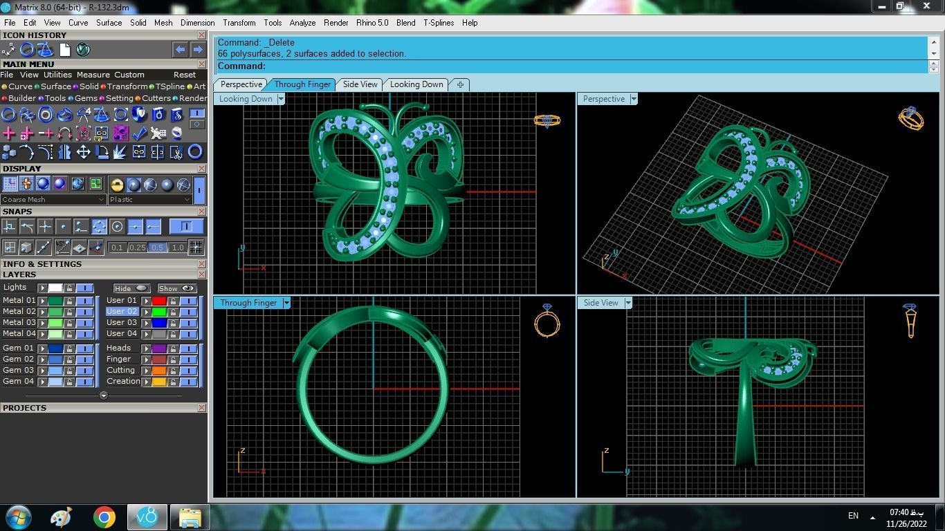 Butterfly Set ring gold with diamonds 3D print model_13