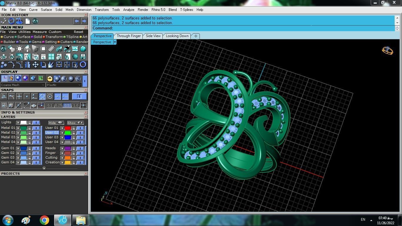Butterfly Set ring gold with diamonds 3D print model_16