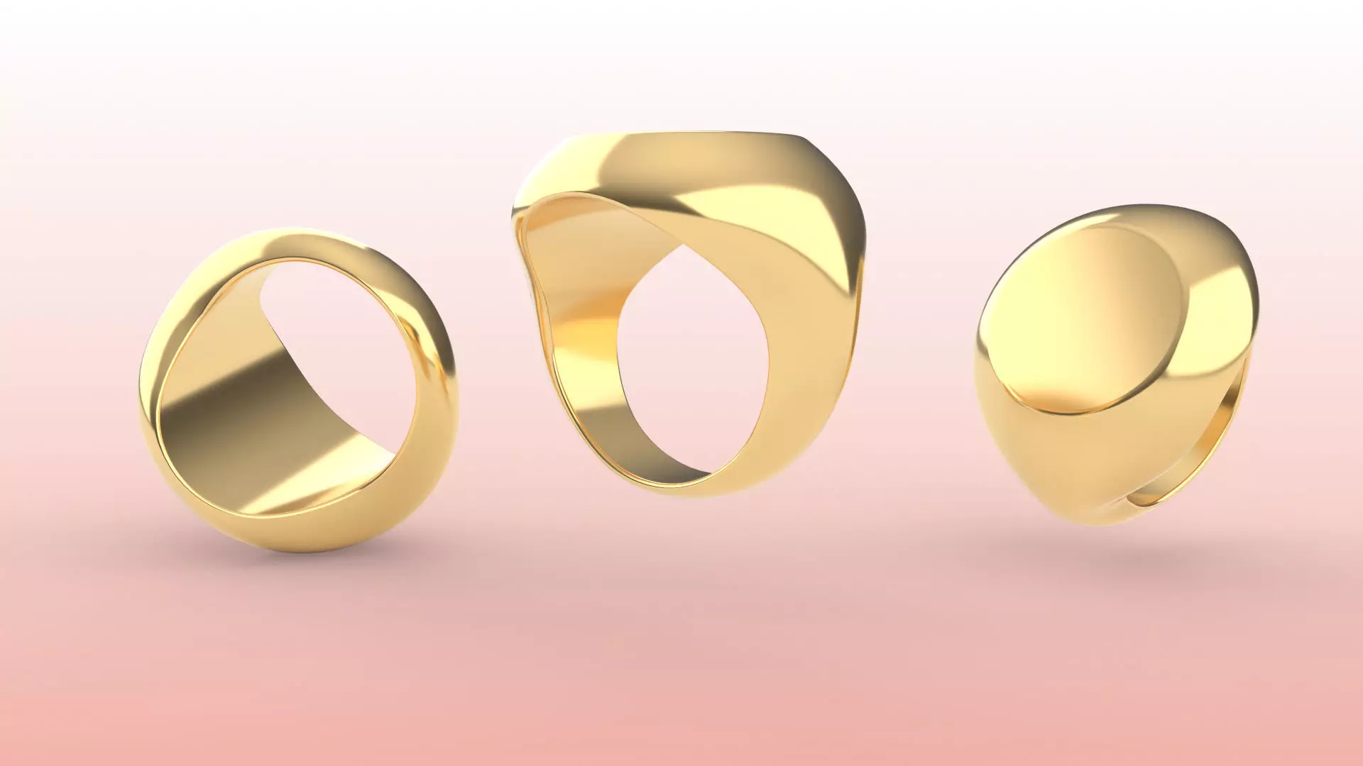 Ring 3D print model three gold rings 3D print model