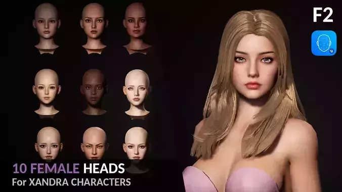 10 FEMALE HEADS PACK - Rigged with ARKit shapes Low-poly 3D model