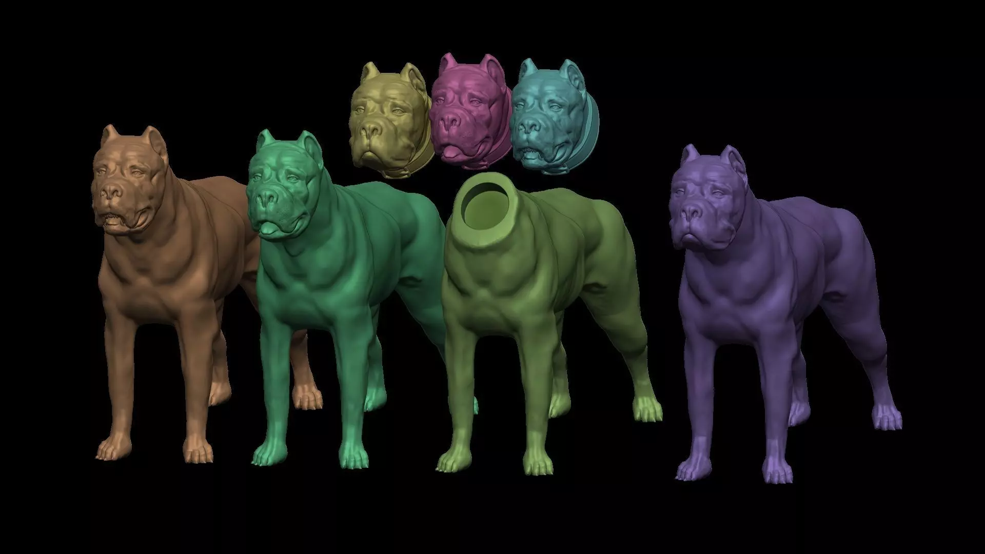 three dog breed Canne Corso 3D print model_0