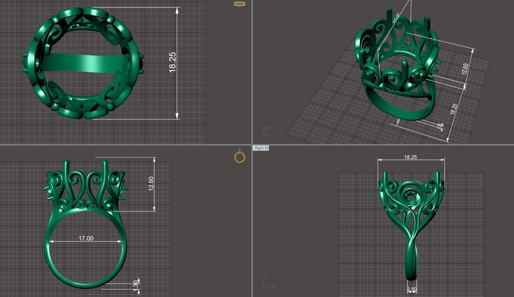 Delicate diamond ring 3D print model_11