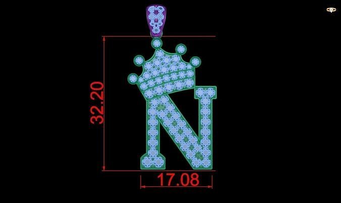 pendant rhinestone letter n 3D print model