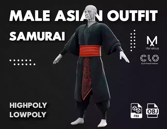 Low Poly Asian Man Outfit  Marvelous Designer
