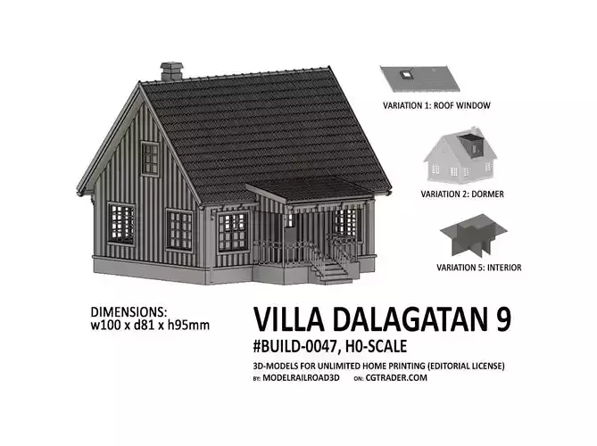 BUILD-0047 Villa Dalagatan in 4 variations H0-scale 3D print model