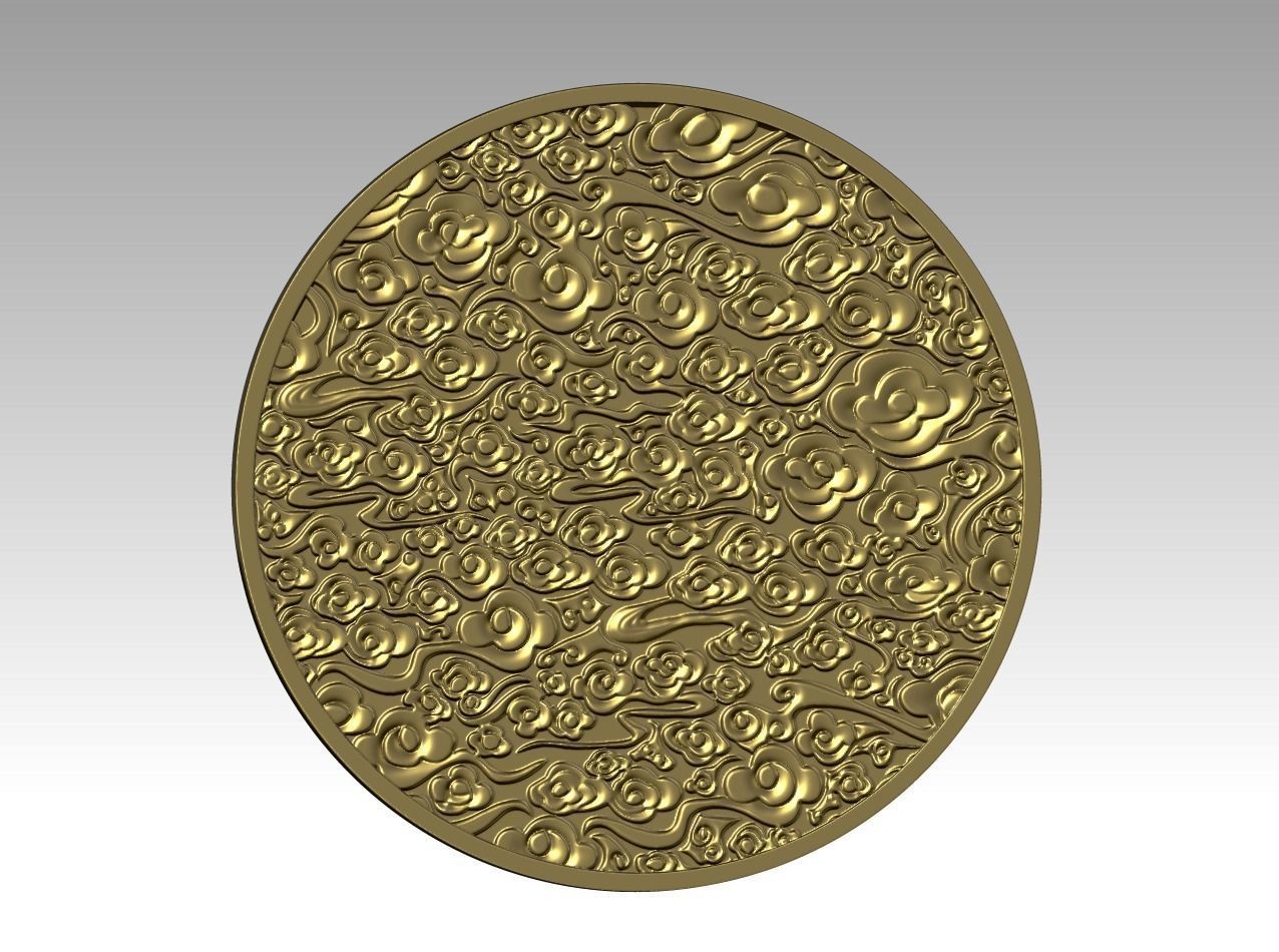 Circular relief auspicious cloud pattern STL circular cloud  3D print model_4