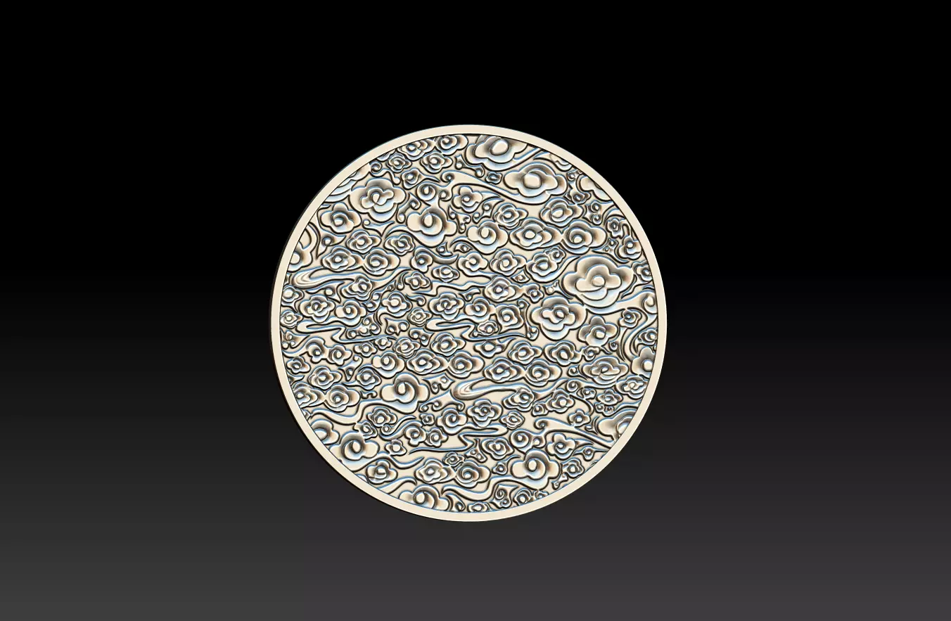Circular relief auspicious cloud pattern STL circular cloud  3D print model_0