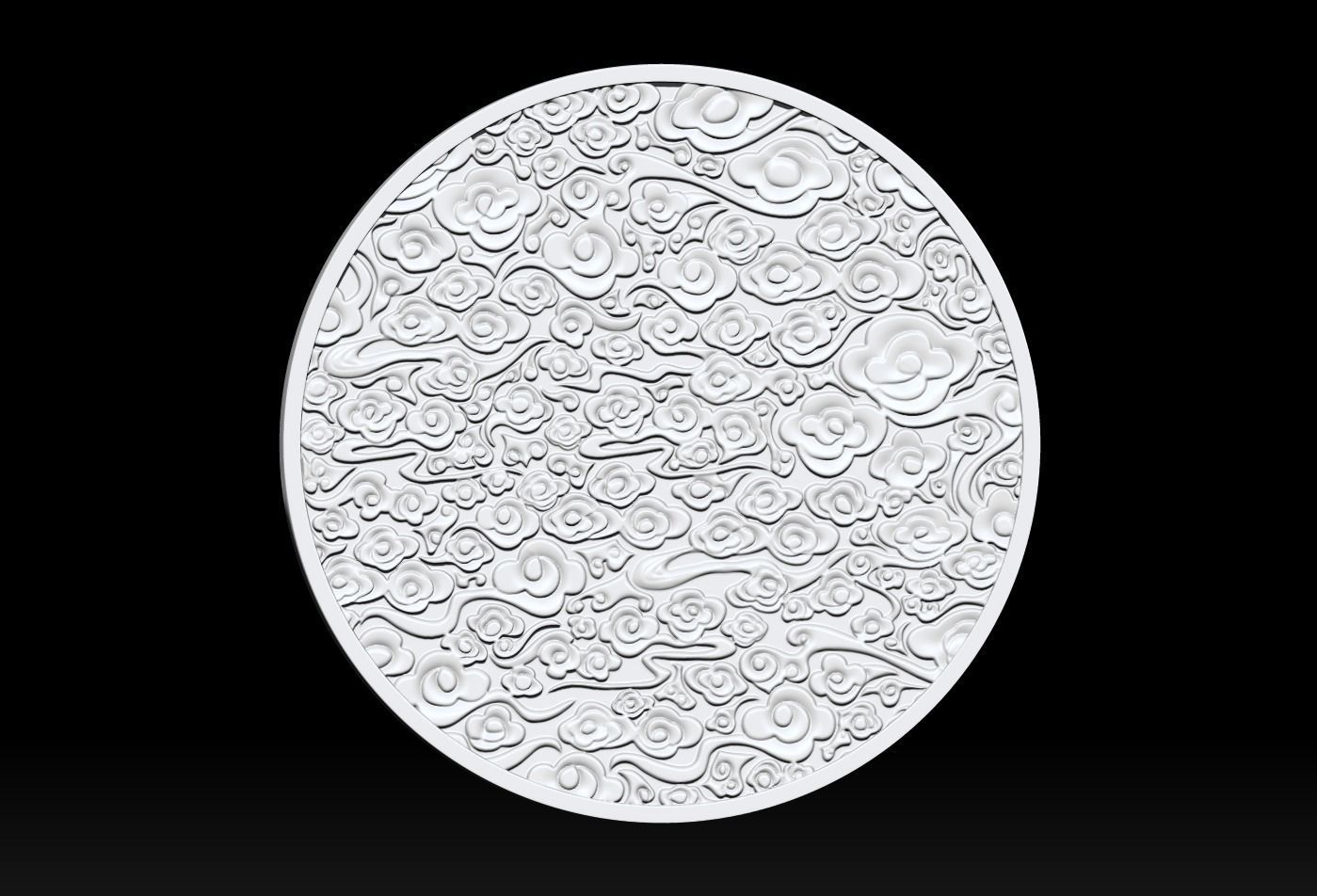 Circular relief auspicious cloud pattern STL circular cloud  3D print model_3