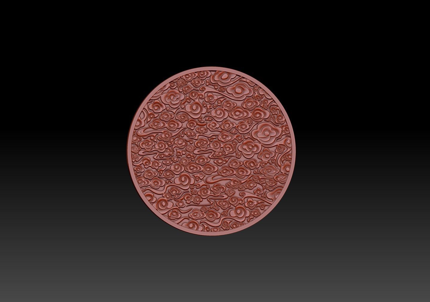 Circular relief auspicious cloud pattern STL circular cloud  3D print model_1