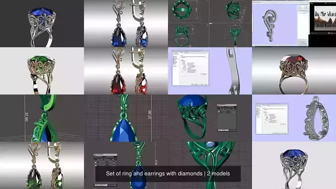 Set of ring and earrings with diamonds