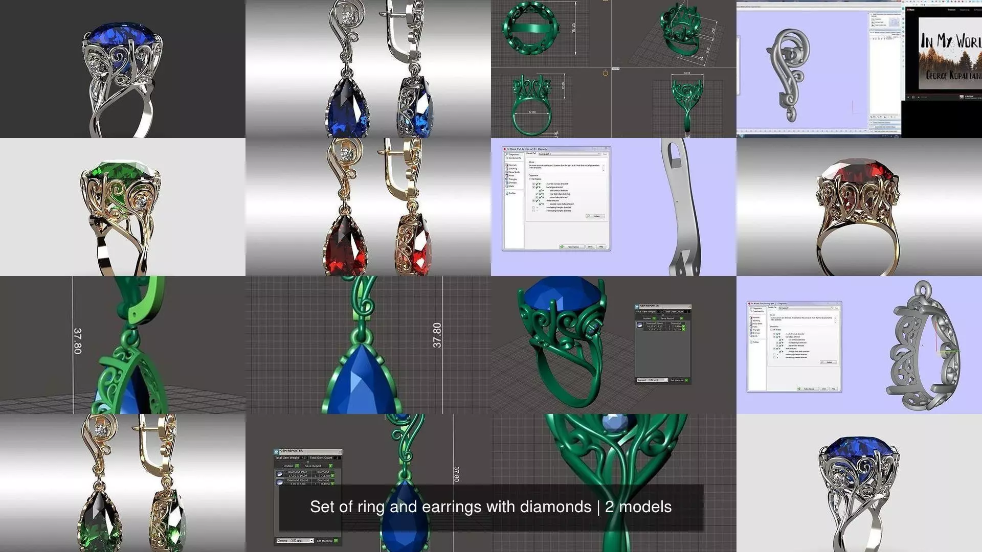 Set of ring and earrings with diamonds 3D Model Collection_0