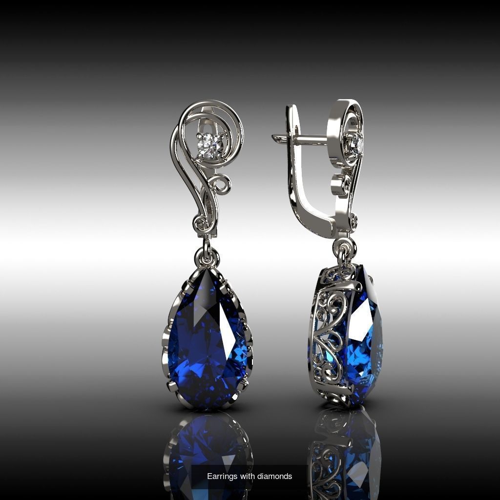 Set of ring and earrings with diamonds 3D Model Collection_2
