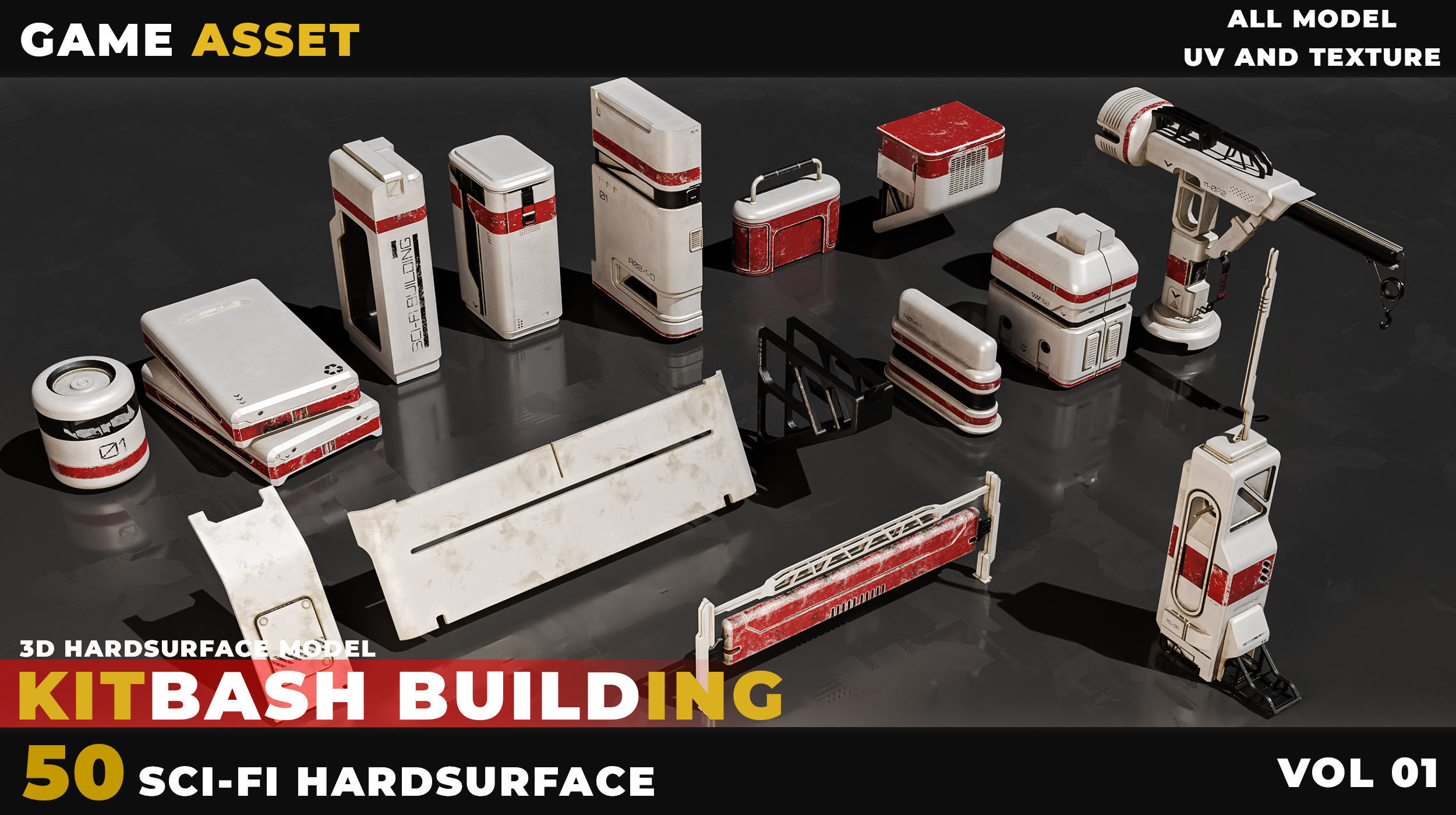 50 Kitbash Sci-Fi Building Hardsurface Vol 01 Low-poly 3D model_4