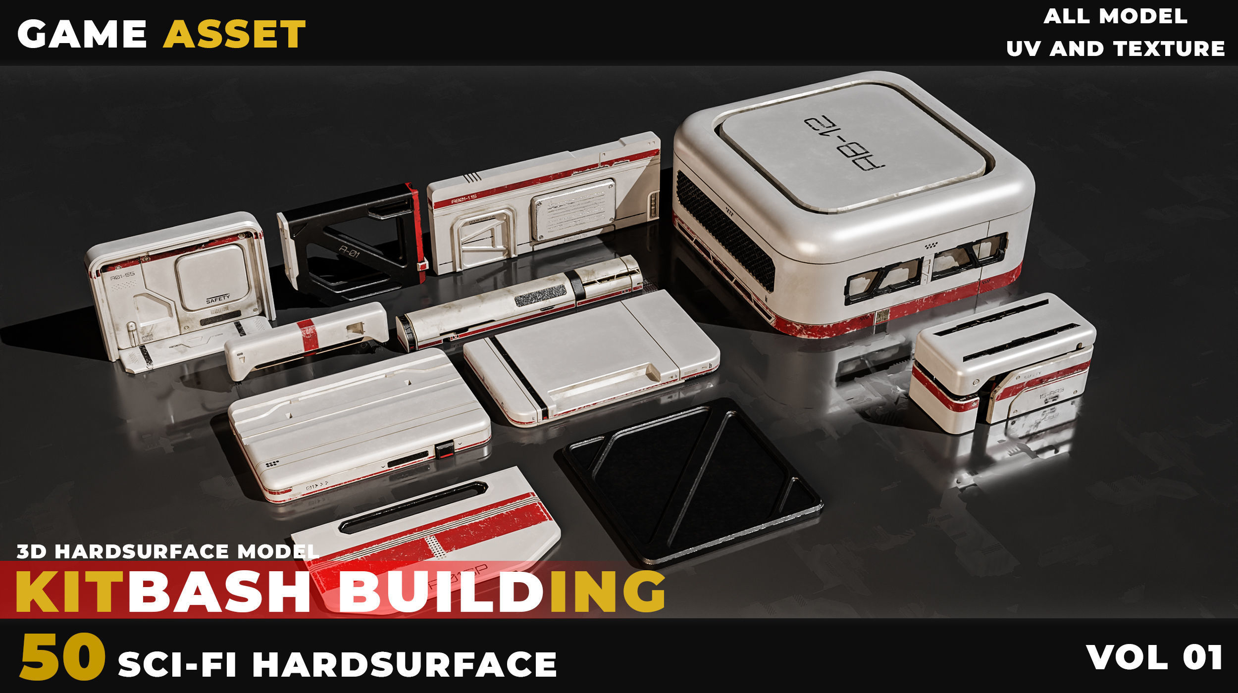 50 Kitbash Sci-Fi Building Hardsurface Vol 01 Low-poly 3D model_3
