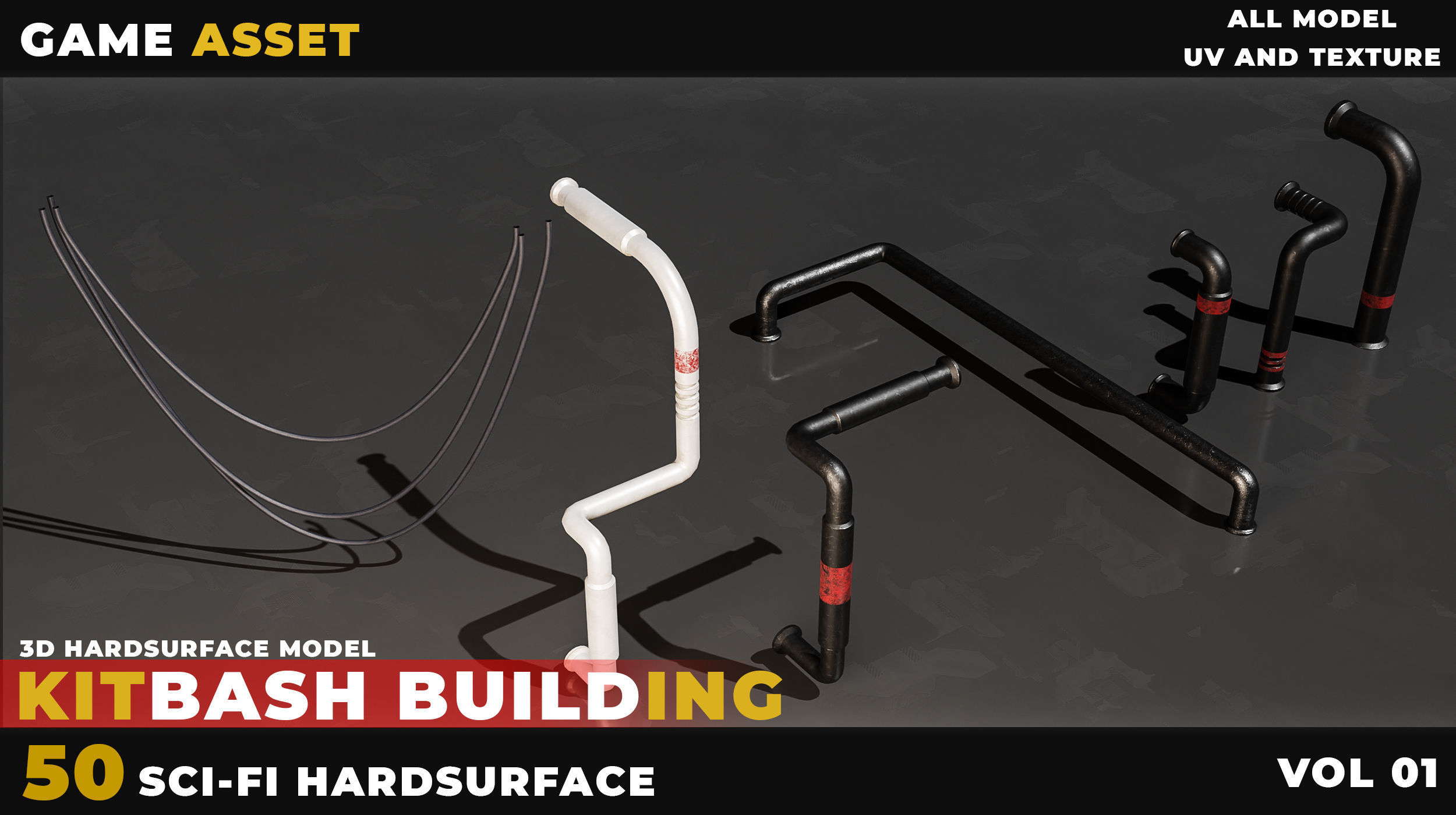 50 Kitbash Sci-Fi Building Hardsurface Vol 01 Low-poly 3D model_6