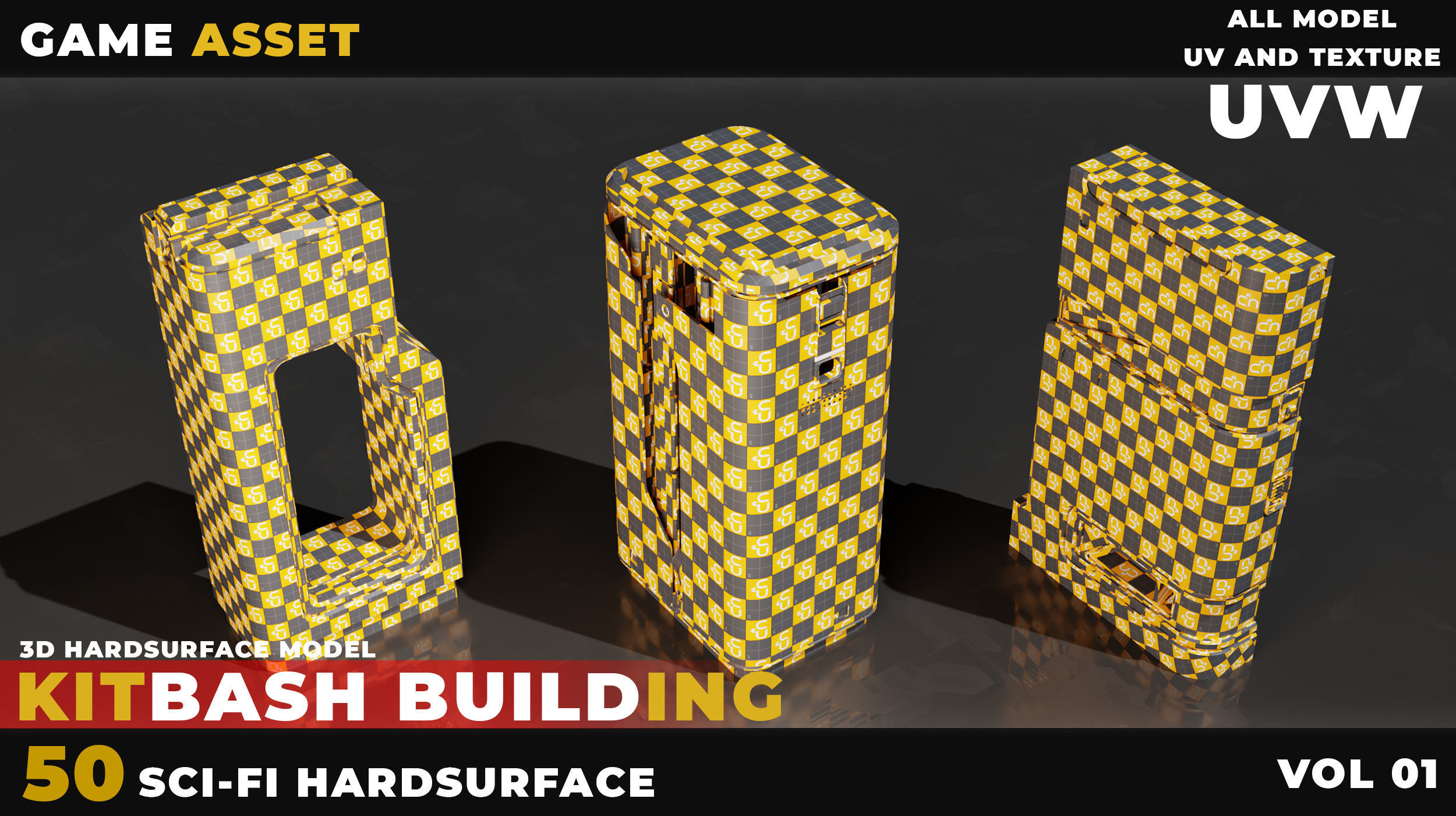 50 Kitbash Sci-Fi Building Hardsurface Vol 01 Low-poly 3D model_1