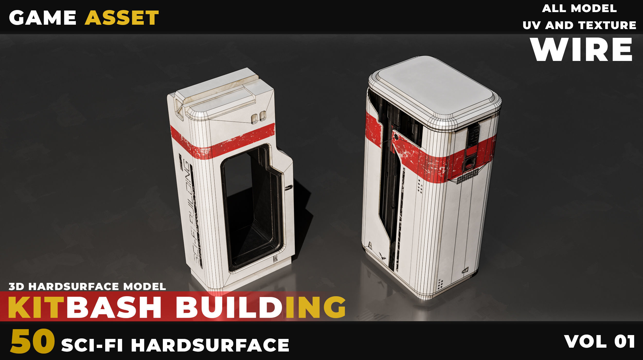 50 Kitbash Sci-Fi Building Hardsurface Vol 01 Low-poly 3D model_2