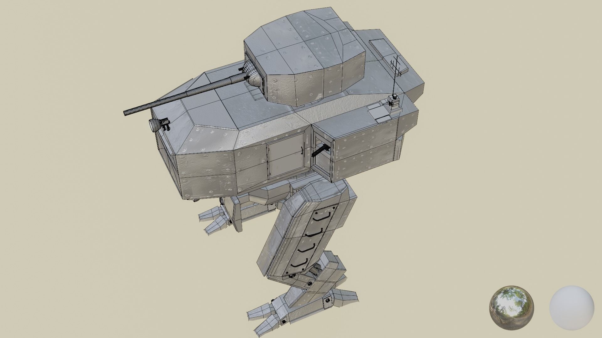 Panzer Mech Walker with RIG and LOWPOLY Default camo Low-poly 3D model_15