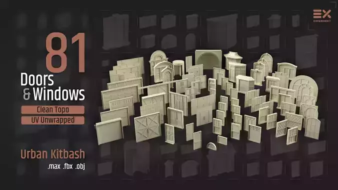 81 Doors and Windows Low-poly 3D model