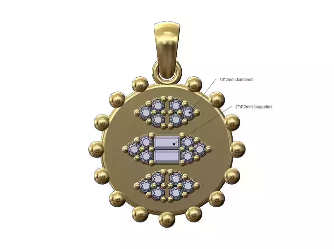 Beaded coin baguette and diamond clusters pendant charm