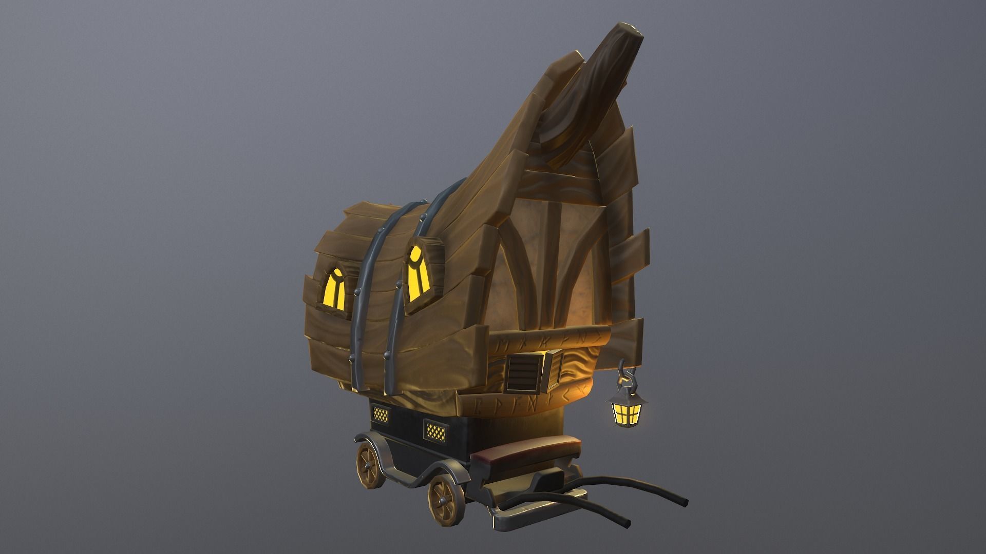 Stylized wagon Low-poly 3D model_19
