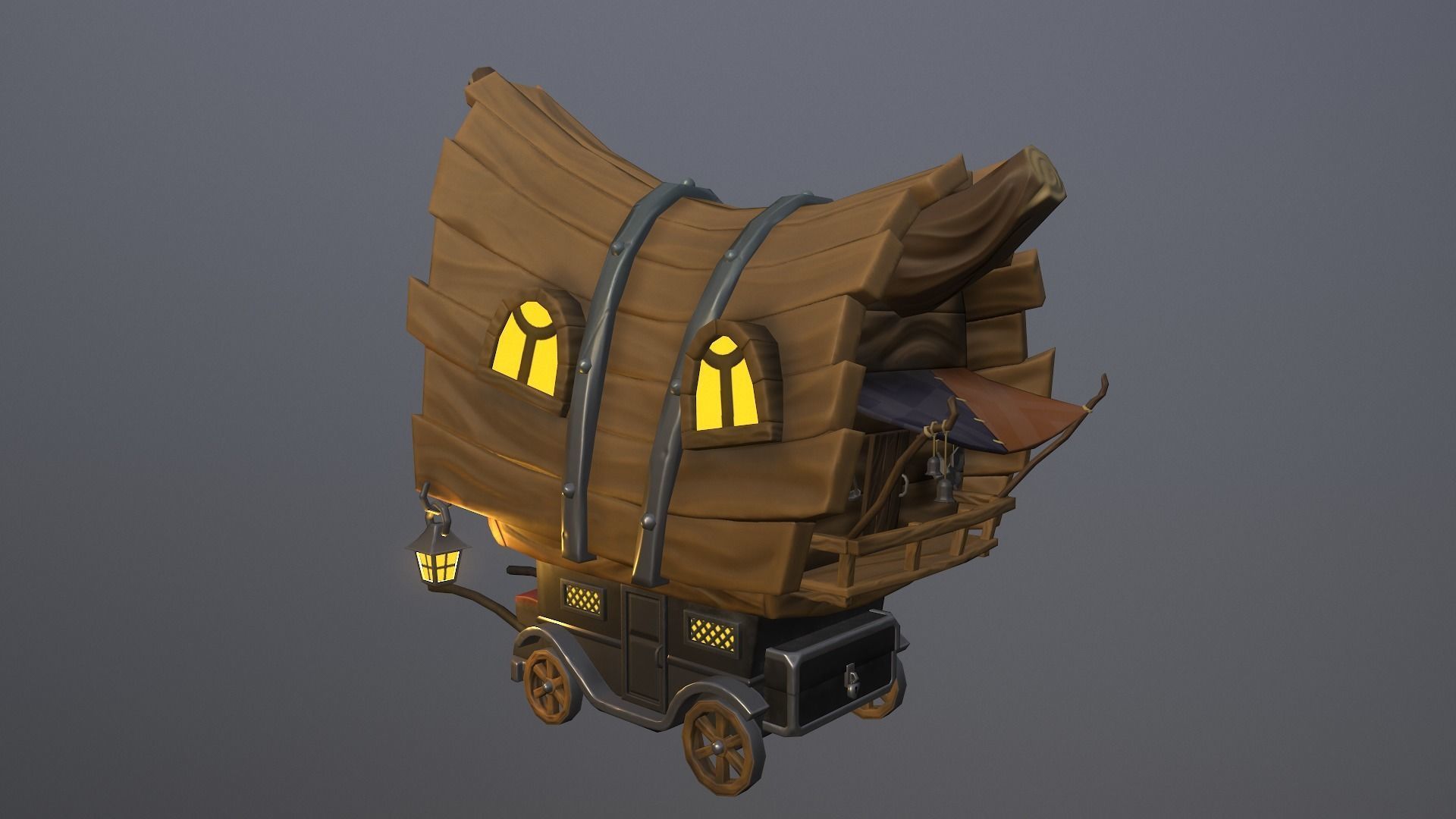 Stylized wagon Low-poly 3D model_15