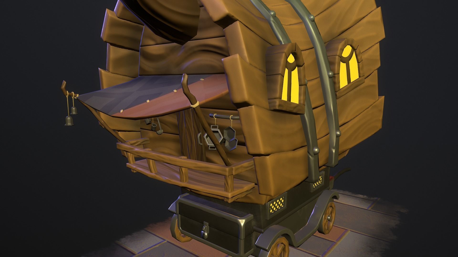 Stylized wagon Low-poly 3D model_4