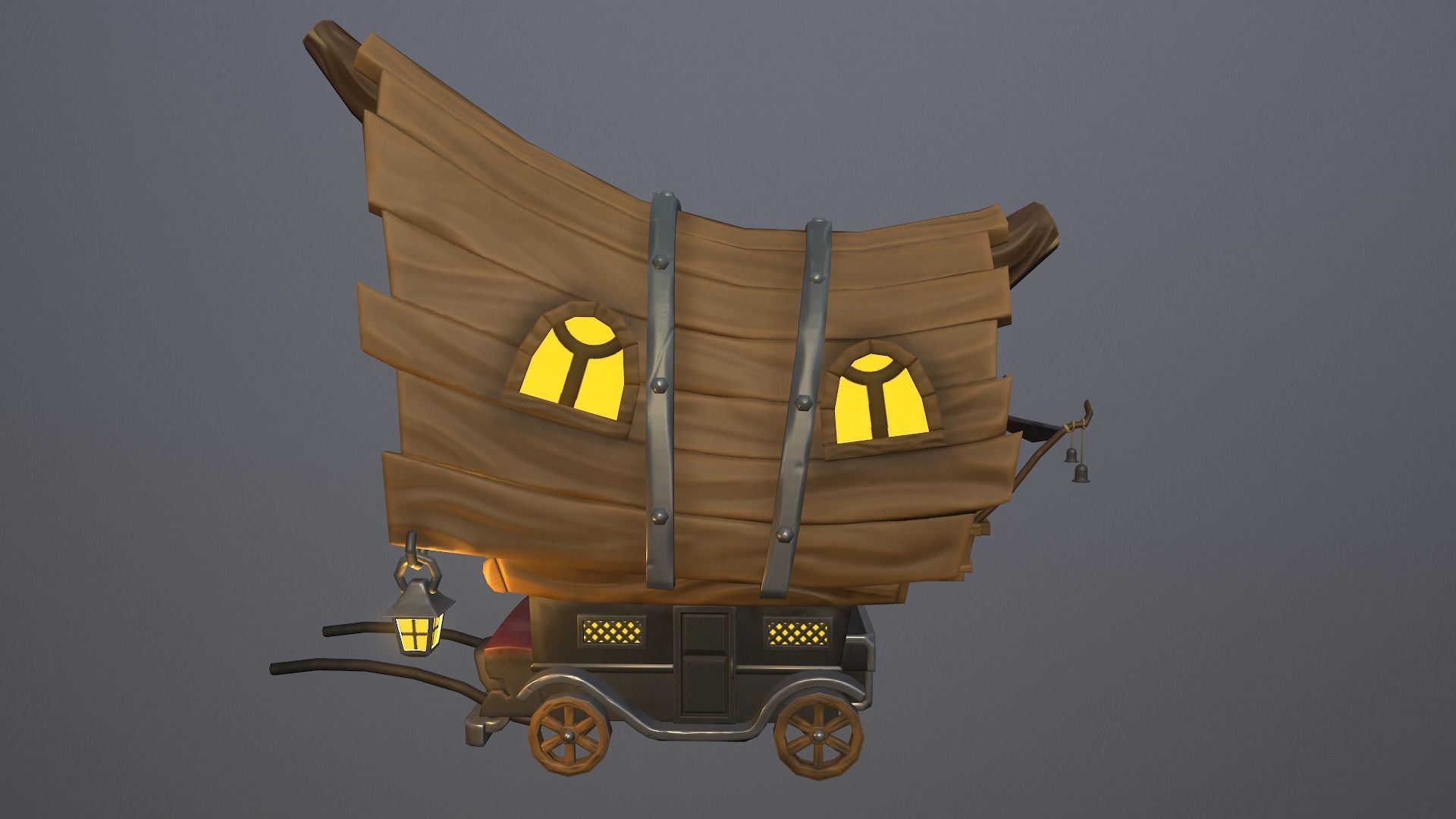 Stylized wagon Low-poly 3D model_14