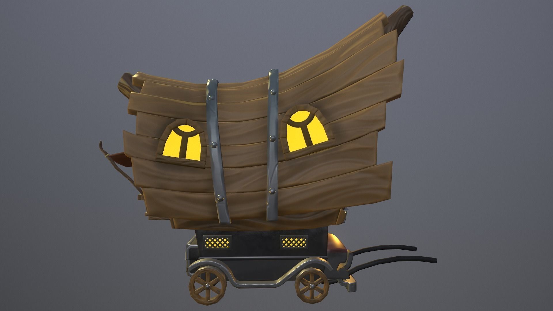 Stylized wagon Low-poly 3D model_18