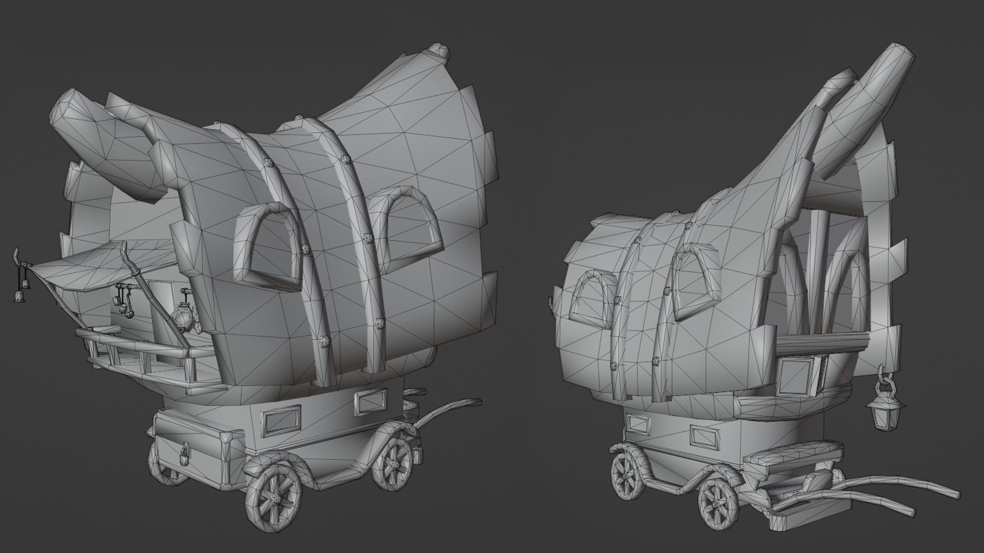 Stylized wagon Low-poly 3D model_22