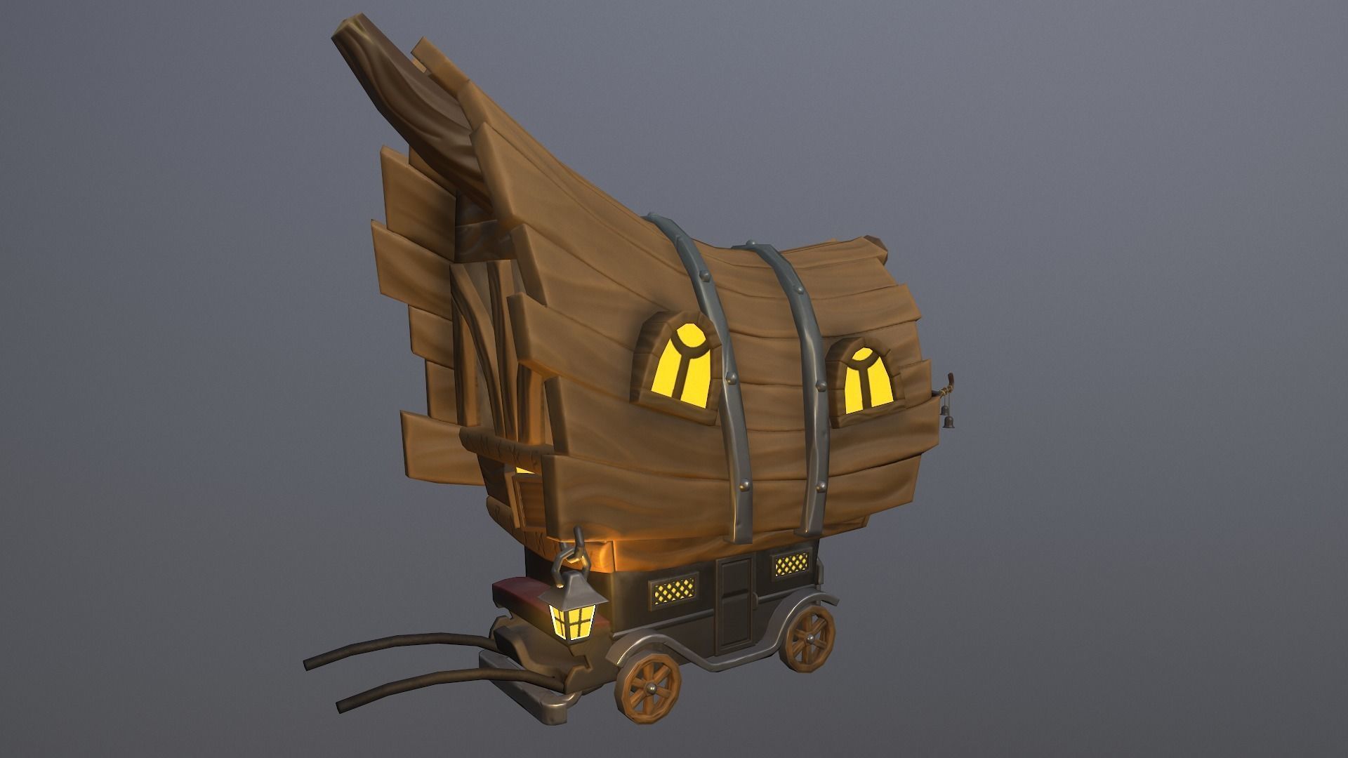 Stylized wagon Low-poly 3D model_13