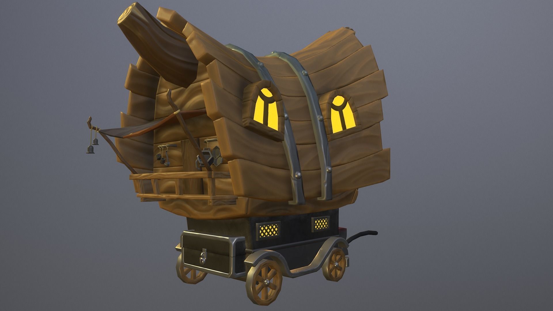 Stylized wagon Low-poly 3D model_17