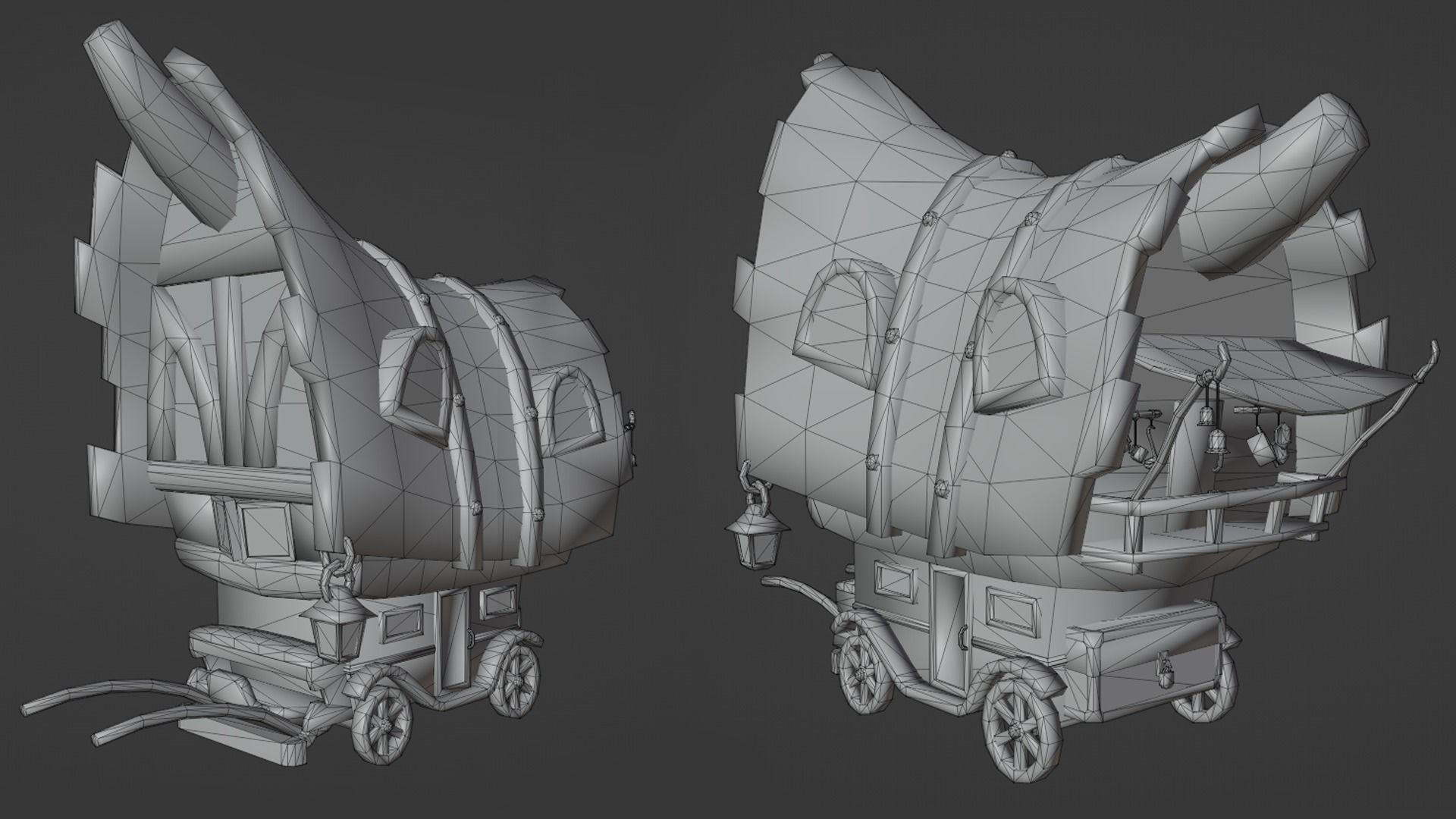 Stylized wagon Low-poly 3D model_21