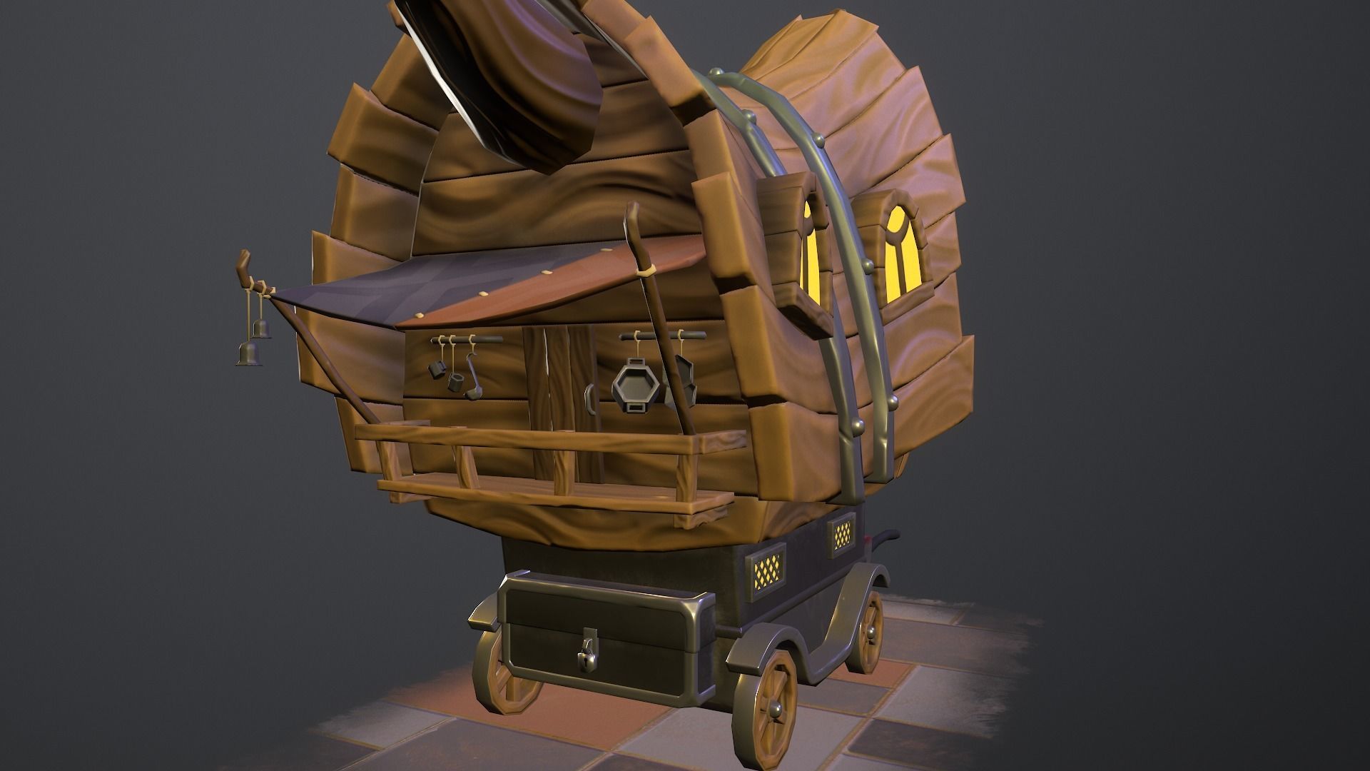 Stylized wagon Low-poly 3D model_3