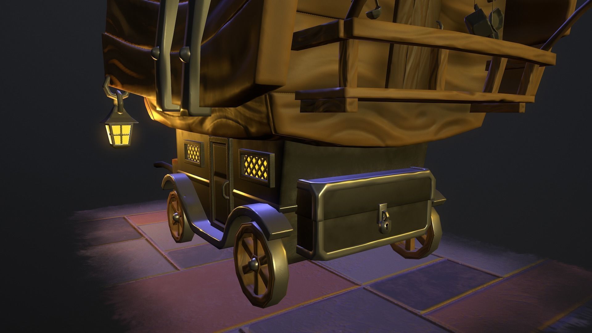Stylized wagon Low-poly 3D model_8