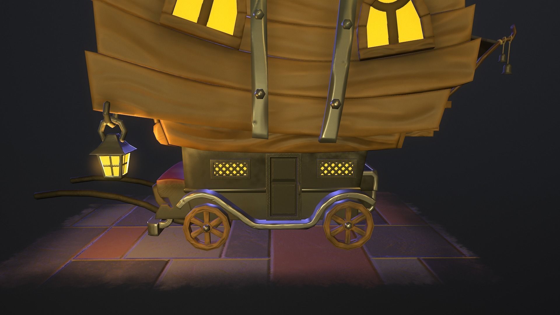 Stylized wagon Low-poly 3D model_6