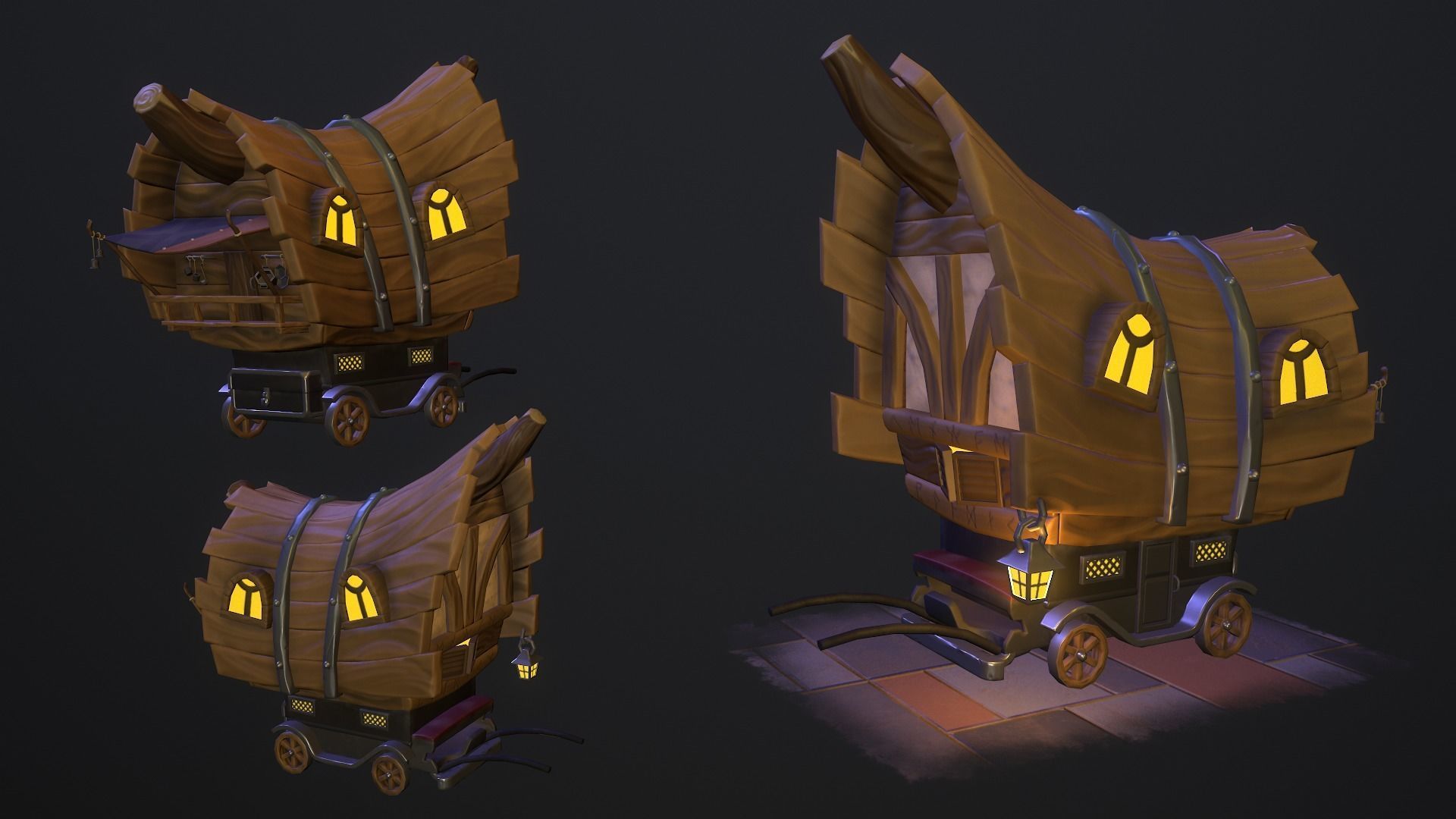 Stylized wagon Low-poly 3D model_2