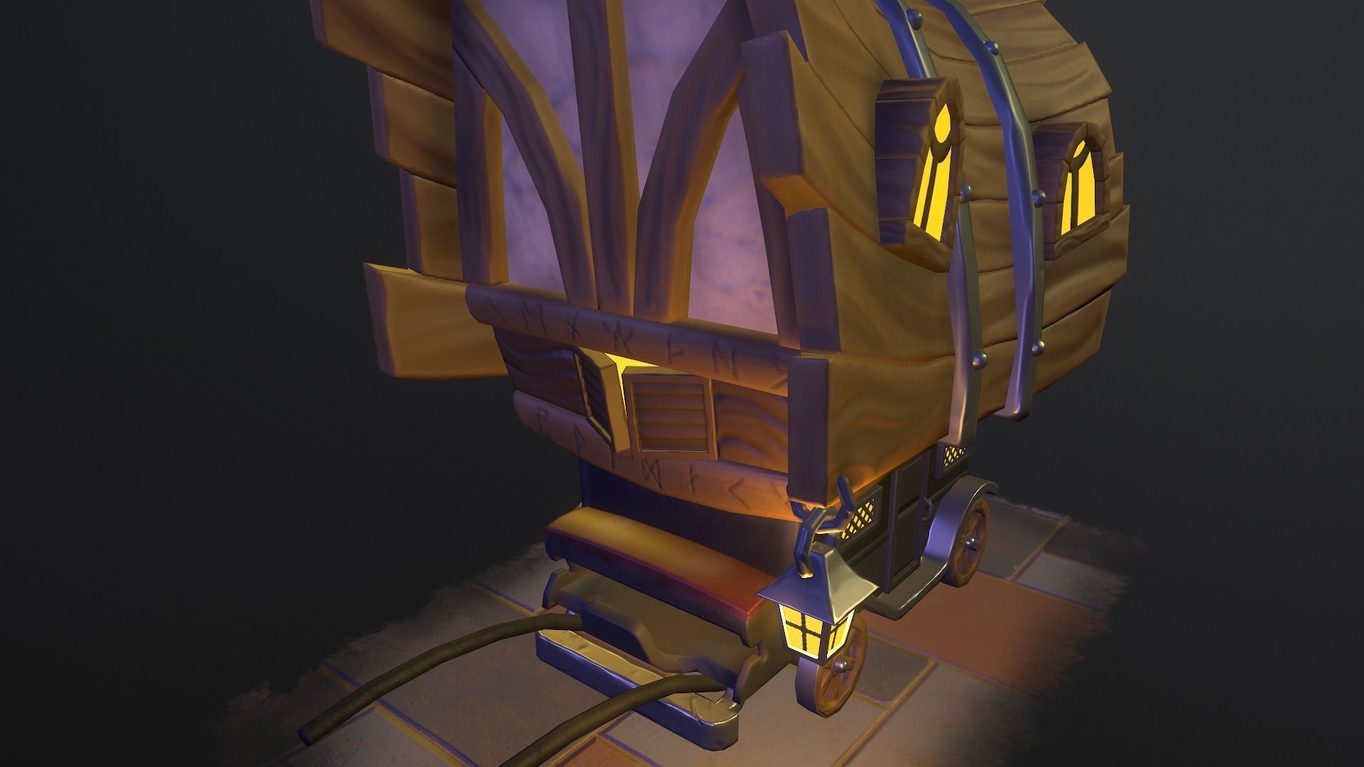 Stylized wagon Low-poly 3D model_10