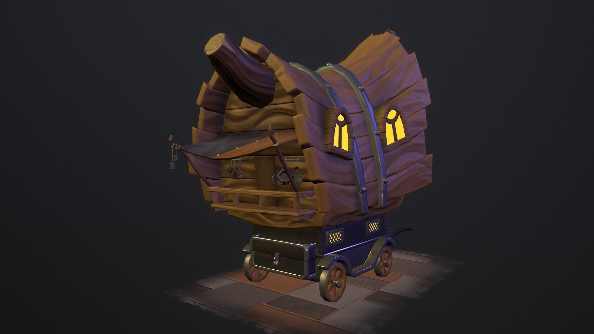 Stylized wagon Low-poly 3D model_11