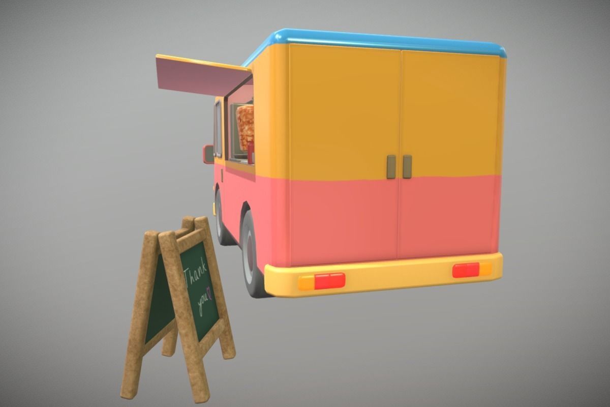 Cute Kebab Kitchen Car Low-poly 3D model_3