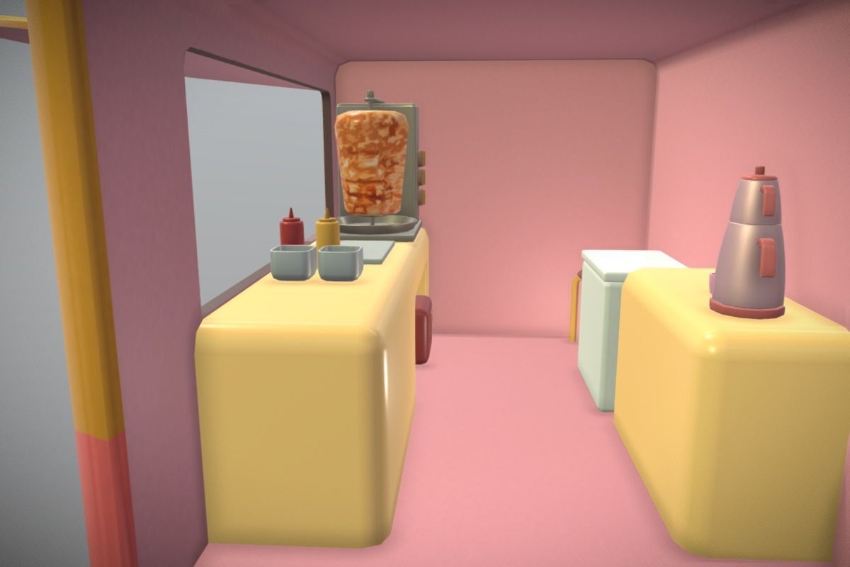 Cute Kebab Kitchen Car Low-poly 3D model_8