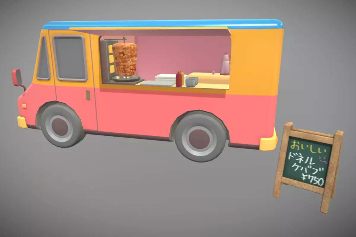 Cute Kebab Kitchen Car Low-poly 3D model_0