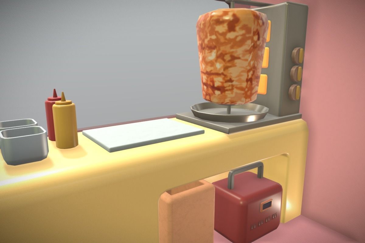 Cute Kebab Kitchen Car Low-poly 3D model_6